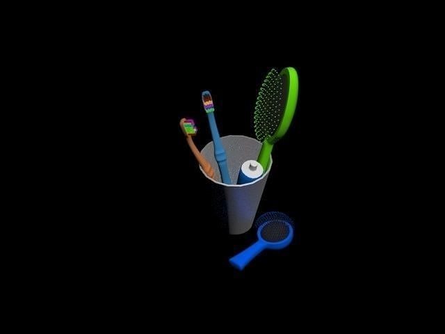 Toothbrushes hairbrush toothpaste 3D model