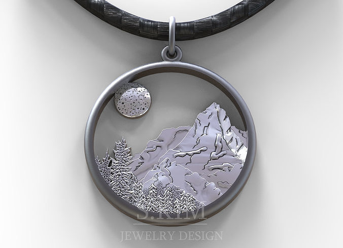 Mountains and moon 3D print model