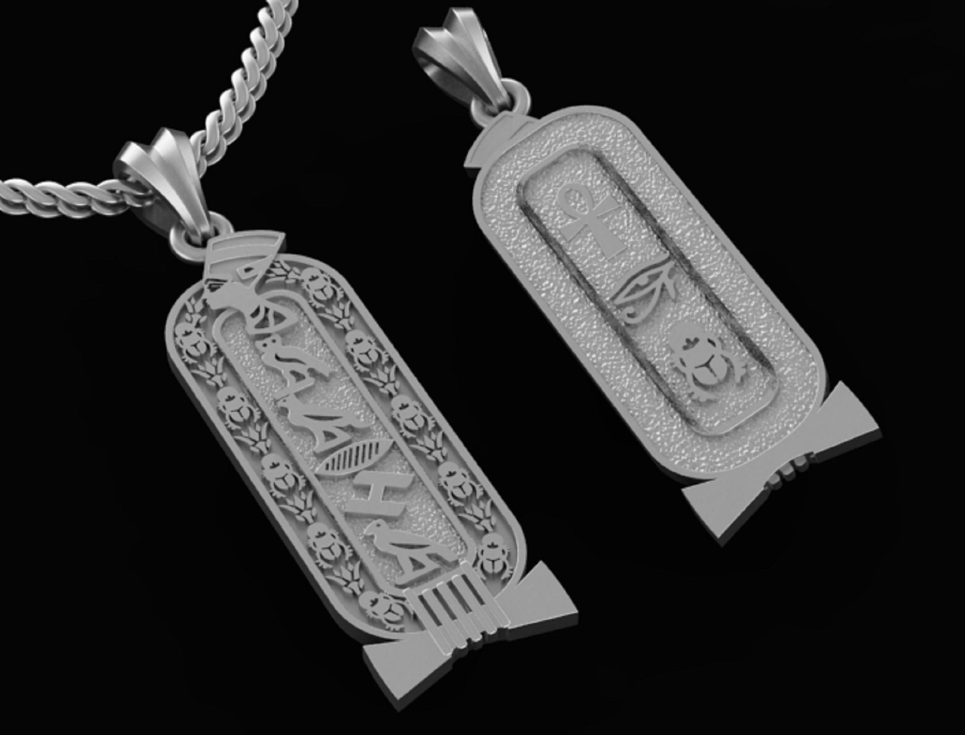 double-sided pendant with Egyptian symbols 3D print model_3