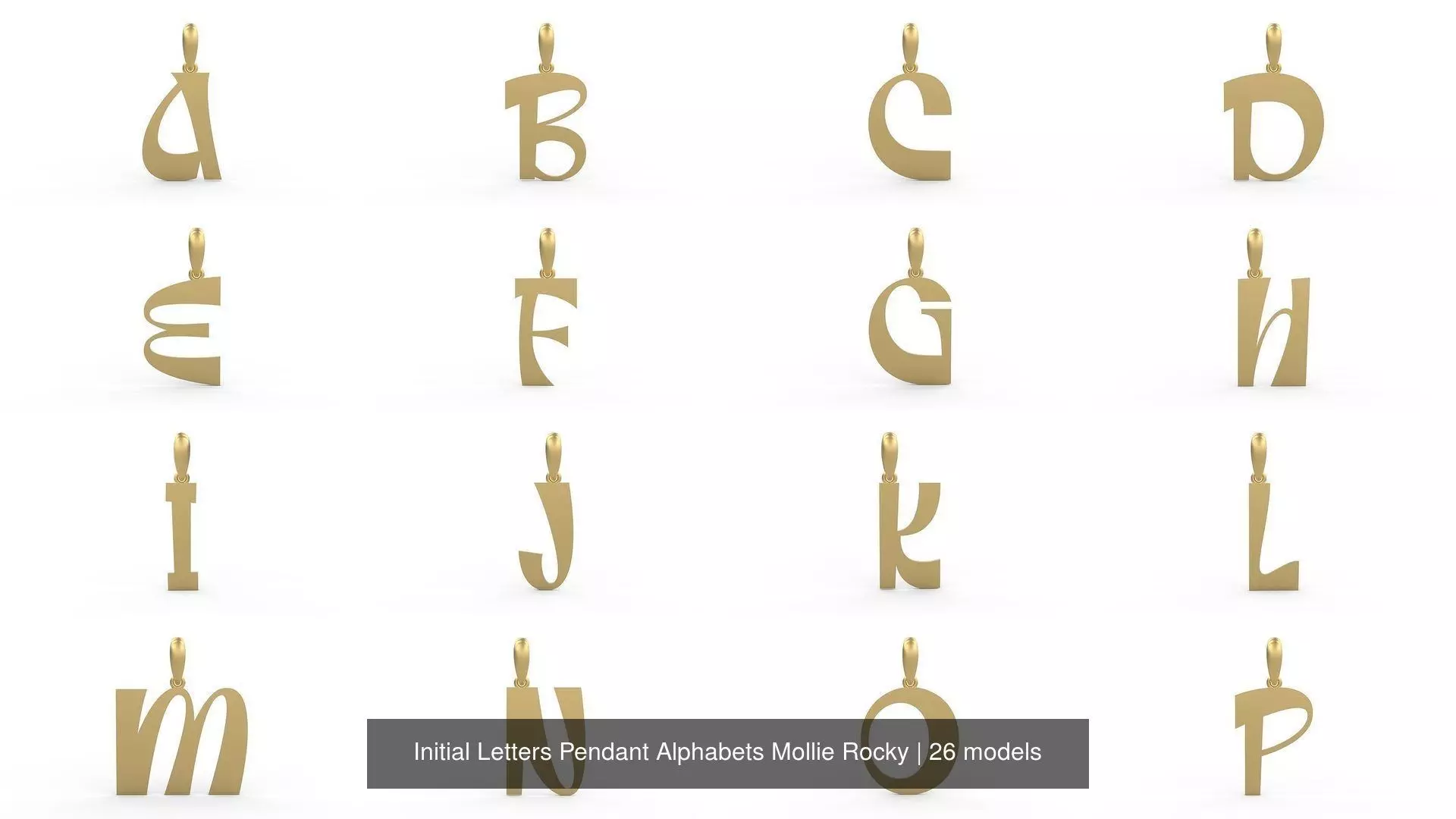 Initial Letters Pendant Alphabets Mollie Rocky 3D Model Collection_0
