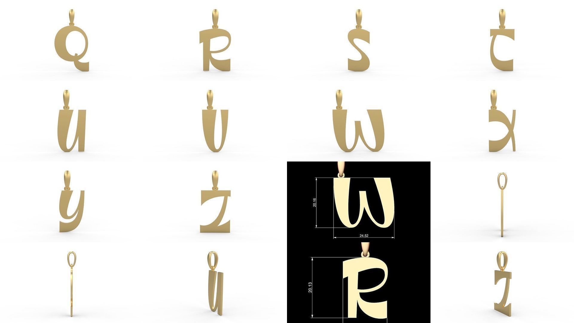 Initial Letters Pendant Alphabets Mollie Rocky 3D Model Collection_1