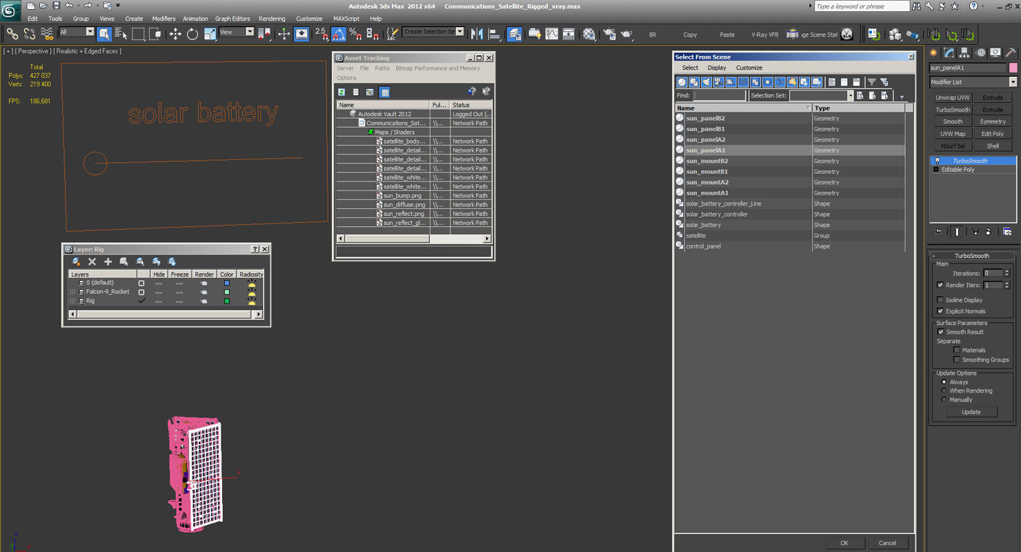 Communications Satellite Rigged 3D model_21