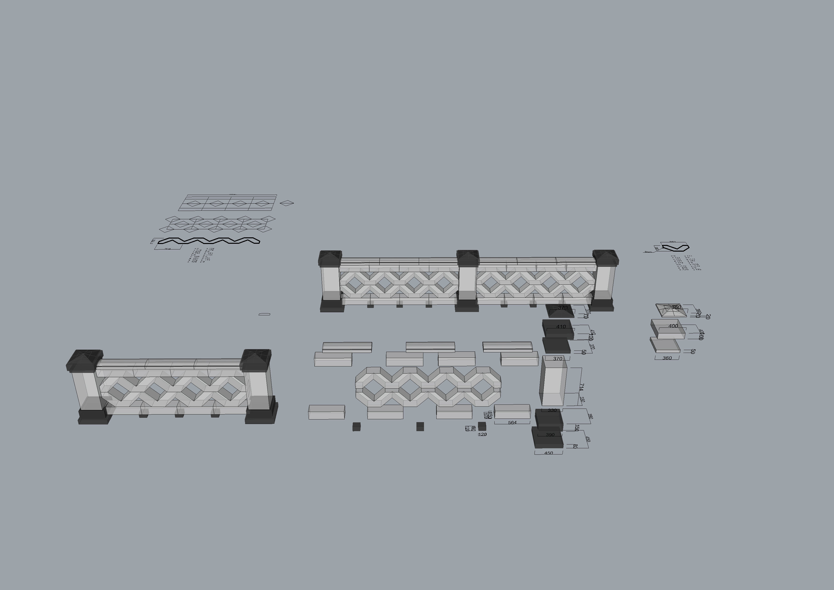 Railing 3d model with texture materials stone balaster railing Low-poly 3D model_8