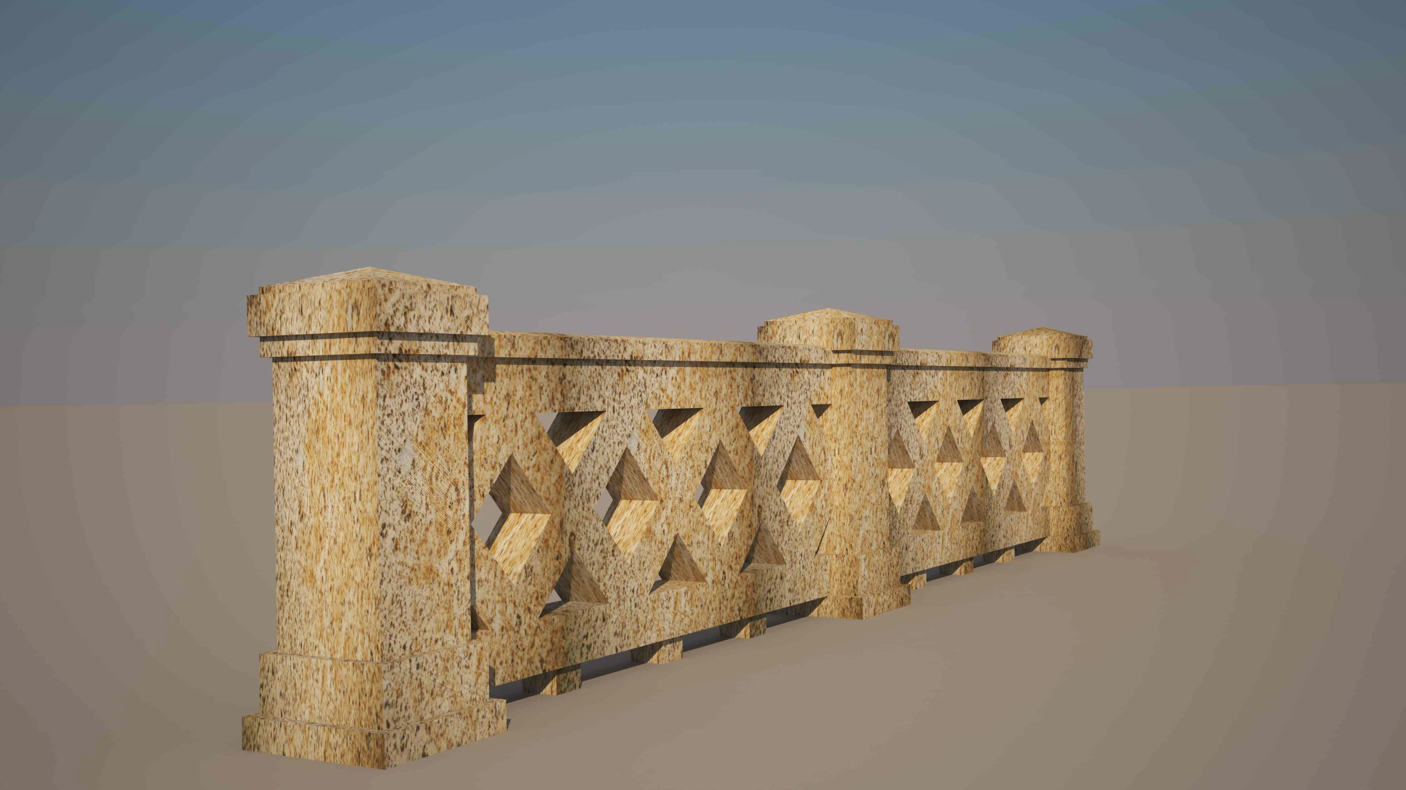 Railing 3d model with texture materials stone balaster railing Low-poly 3D model_6