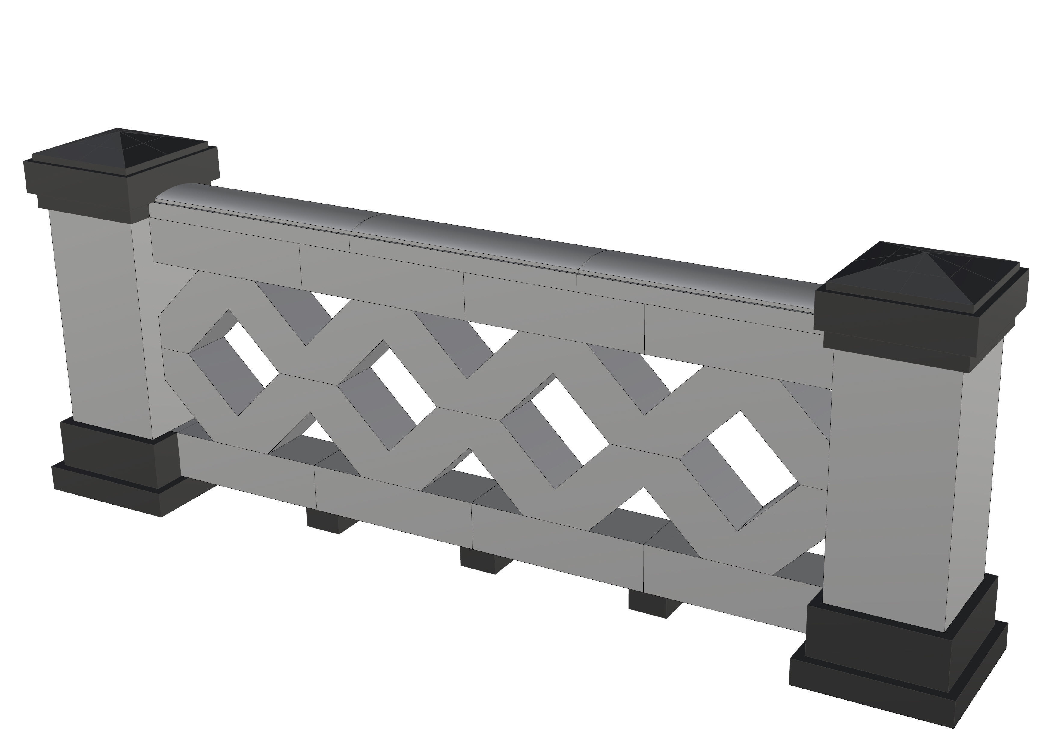 Railing 3d model with texture materials stone balaster railing Low-poly 3D model_1