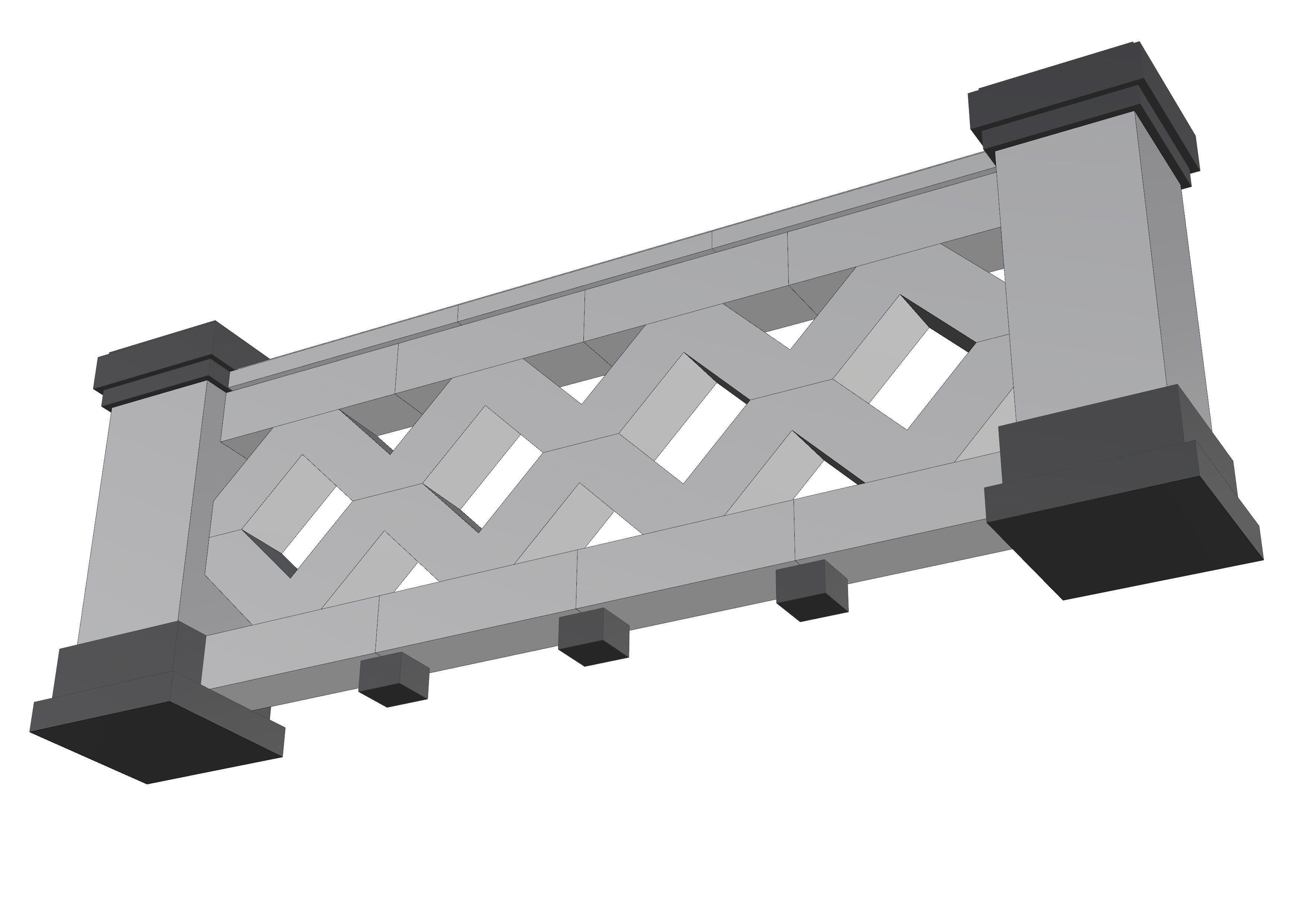 Railing 3d model with texture materials stone balaster railing Low-poly 3D model_2