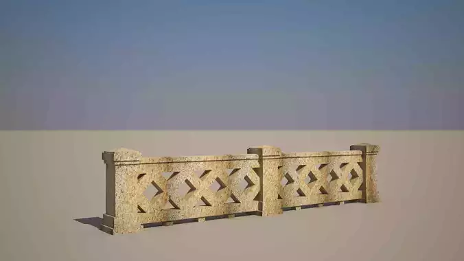 Railing 3d model with texture materials stone balaster railing