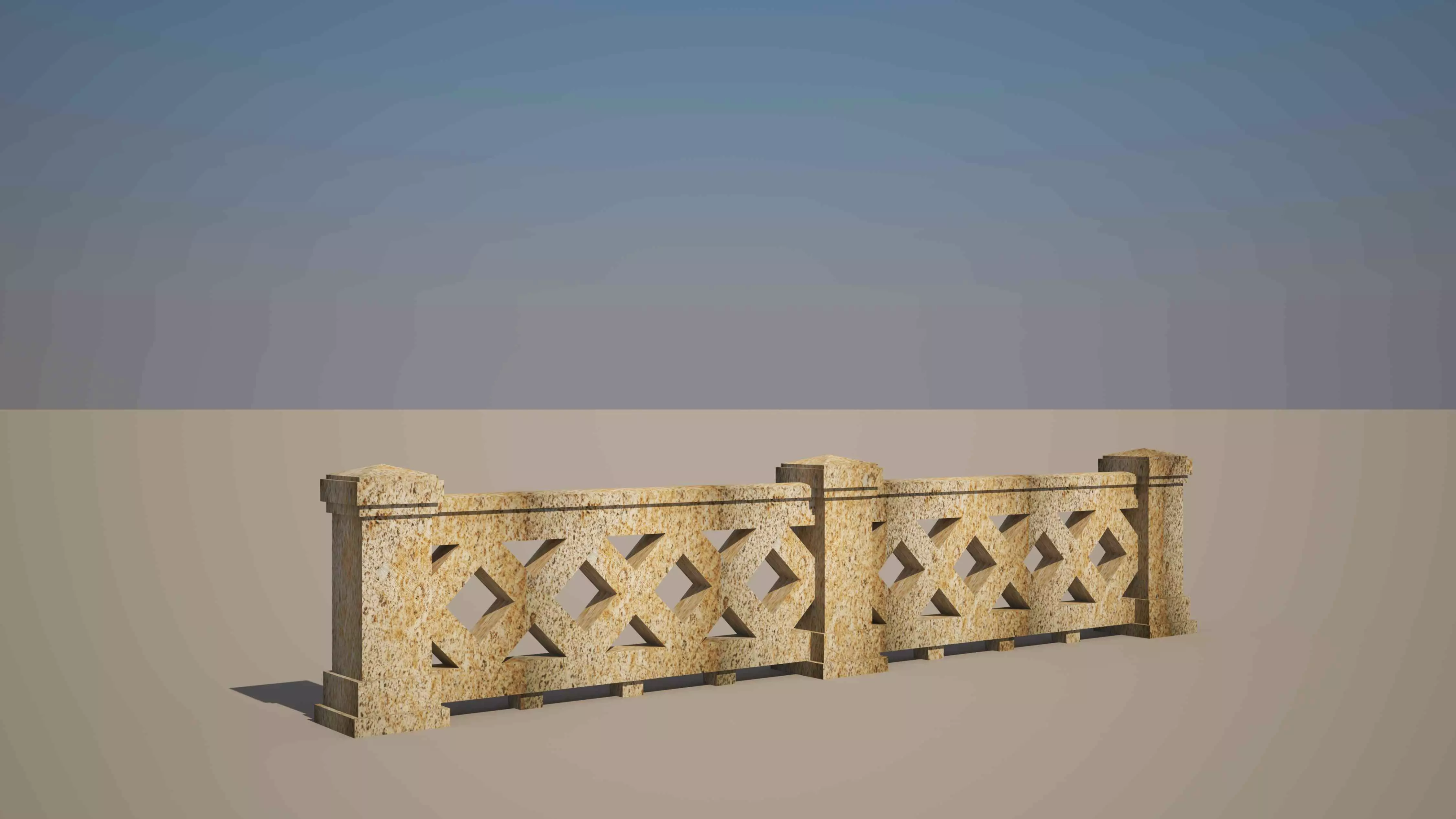 Railing 3d model with texture materials stone balaster railing Low-poly 3D model_0