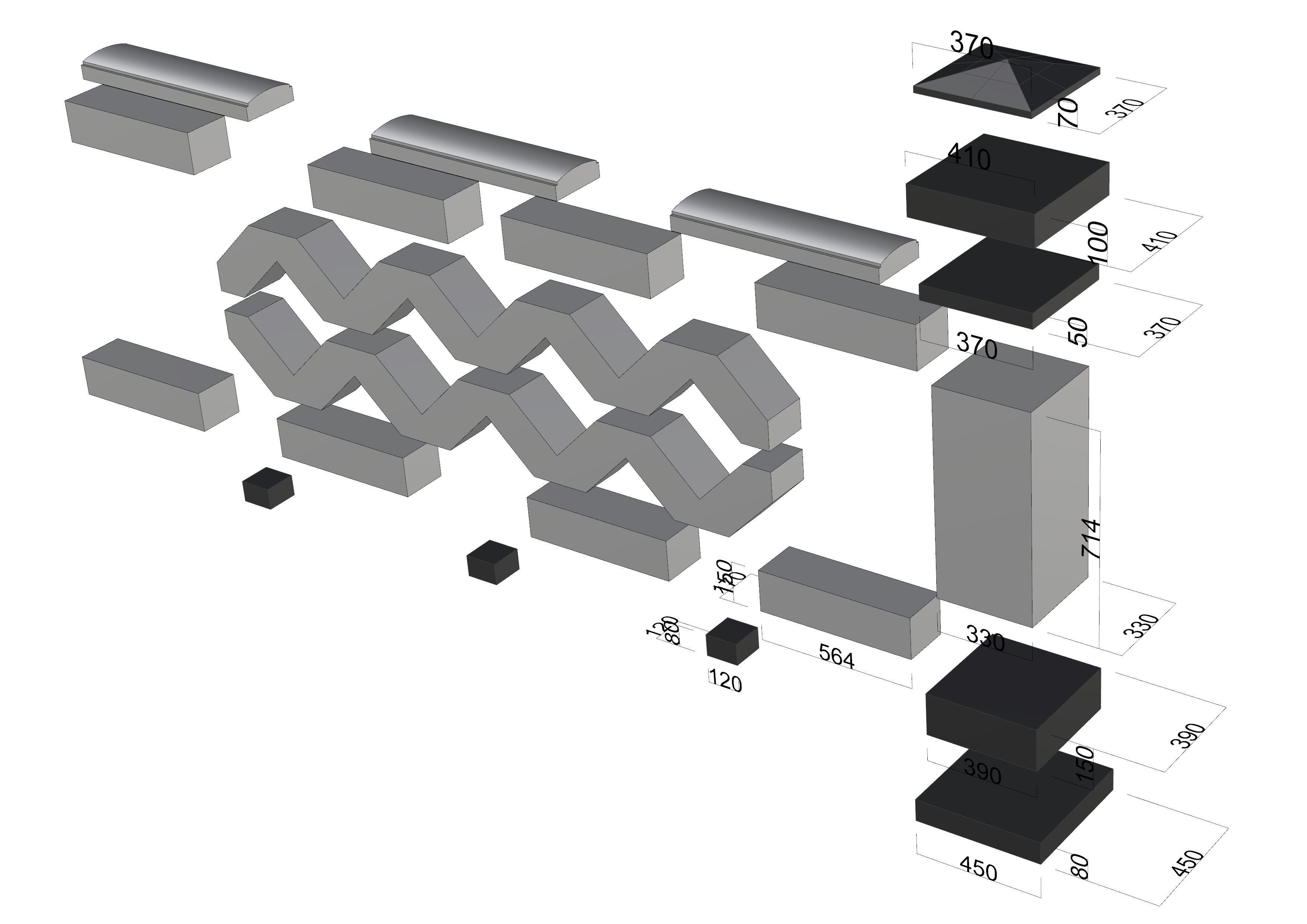 Railing 3d model with texture materials stone balaster railing Low-poly 3D model_3