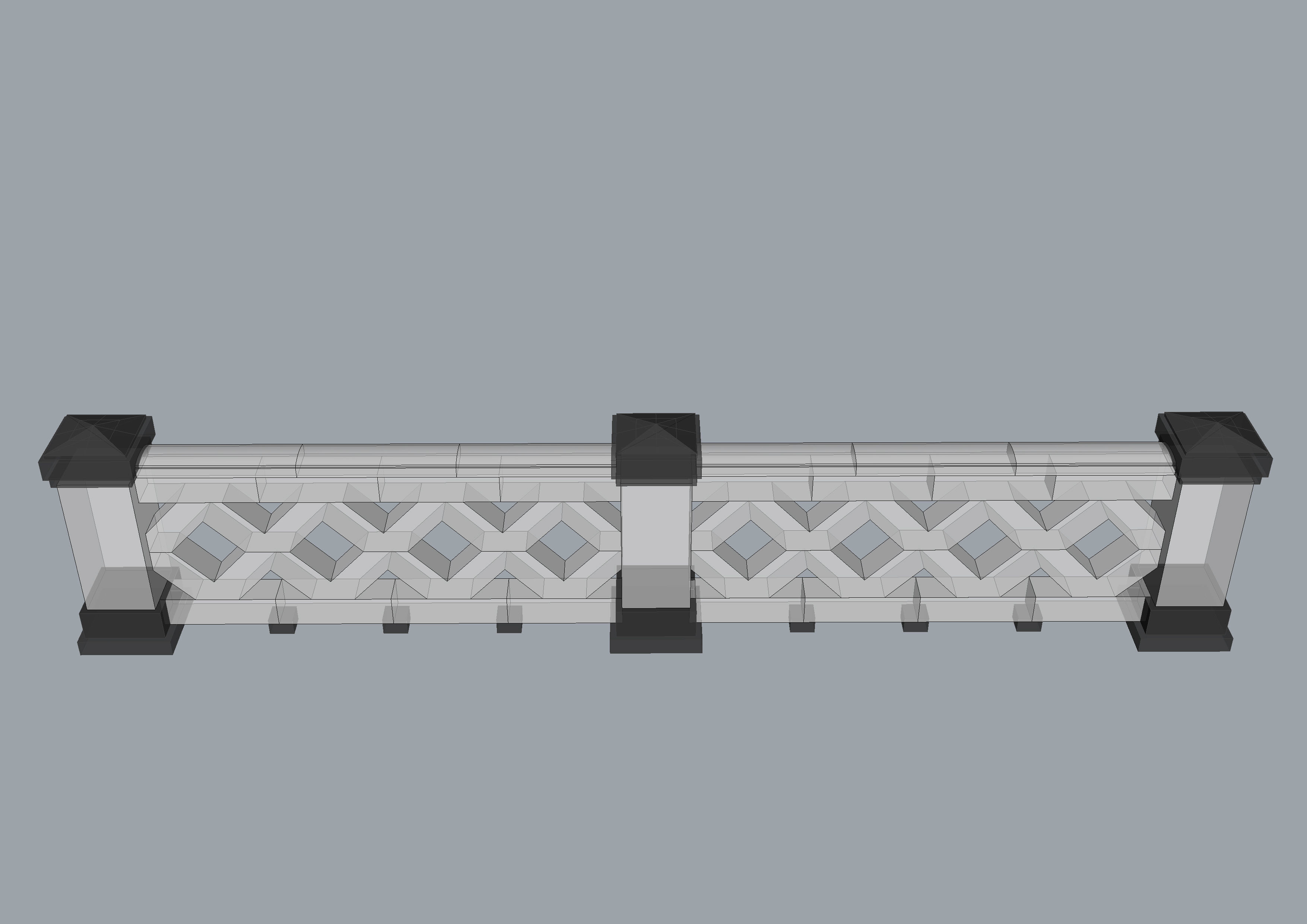 Railing 3d model with texture materials stone balaster railing Low-poly 3D model_9