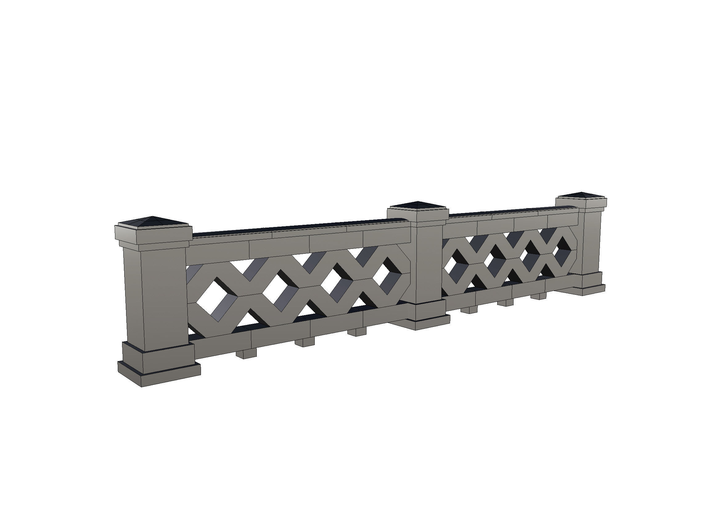Railing 3d model with texture materials stone balaster railing Low-poly 3D model_5