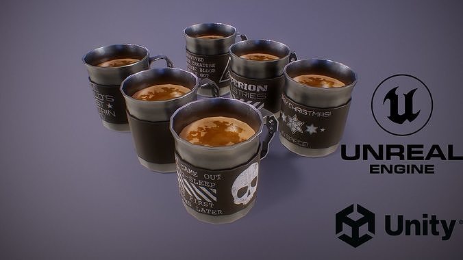 PBR Sci-Fi Coffee Mug Collection Low-poly 3D model