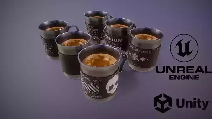 PBR Sci-Fi Coffee Mug Collection Low-poly 3D model