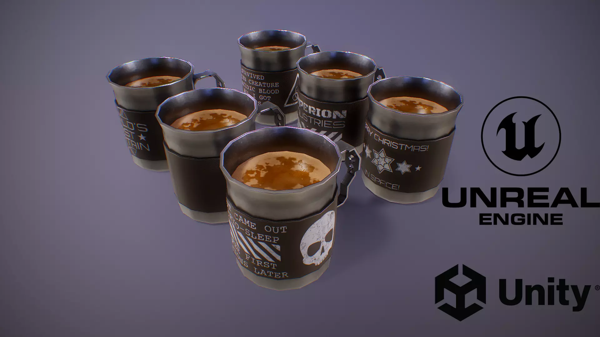 PBR Sci-Fi Coffee Mug Collection Low-poly 3D model_0