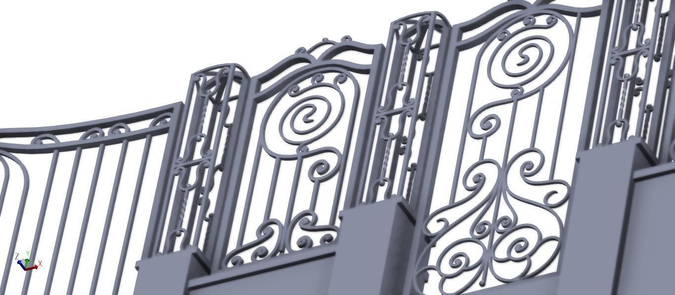 Gate with ornamental wrought iron 3D model_1