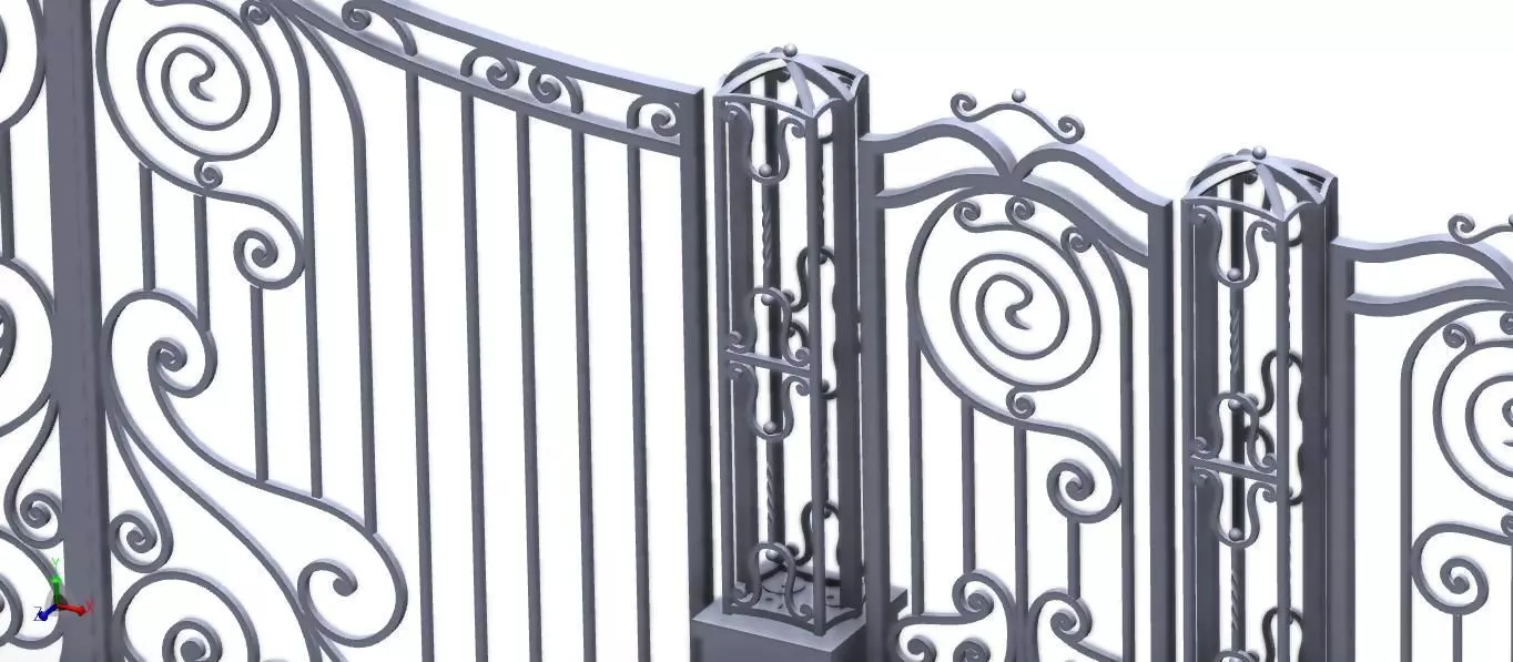 Gate with ornamental wrought iron 3D model_0