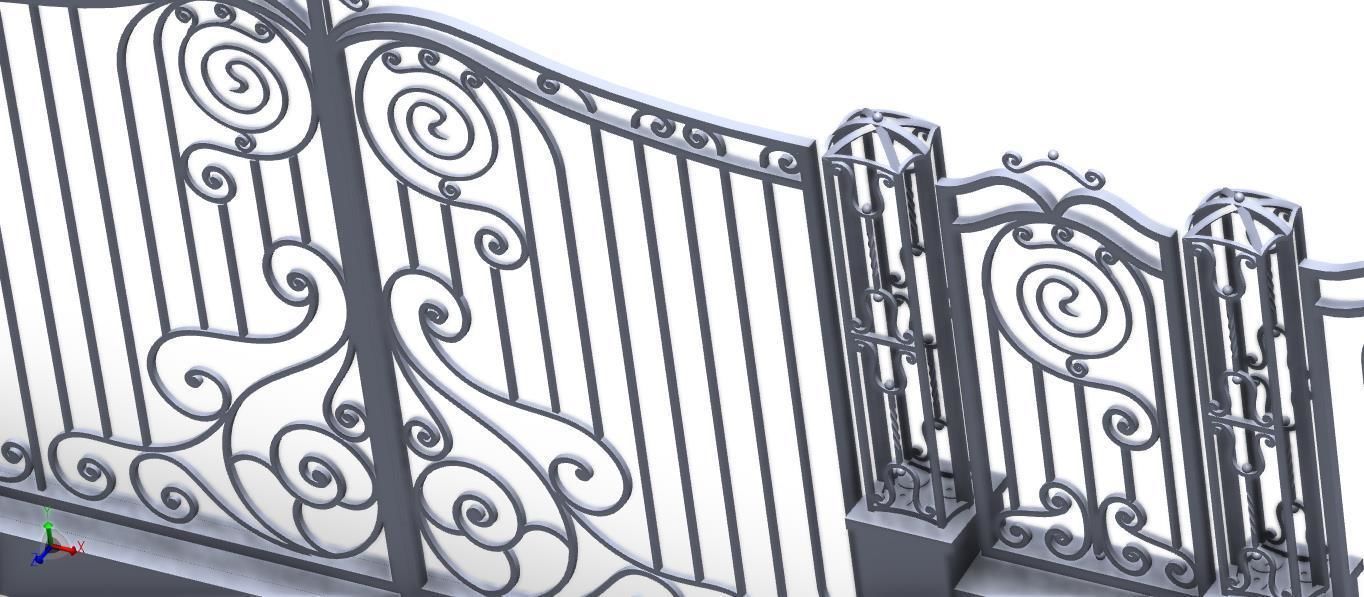 Gate with ornamental wrought iron 3D model_2