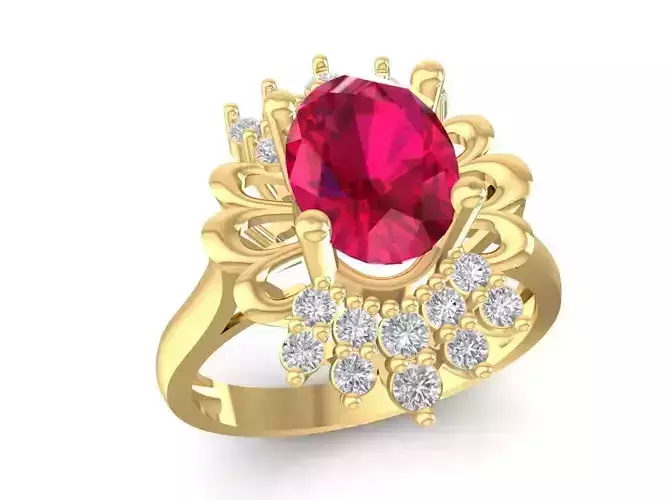 Oval Halo Floral Gemstone Ring  3030