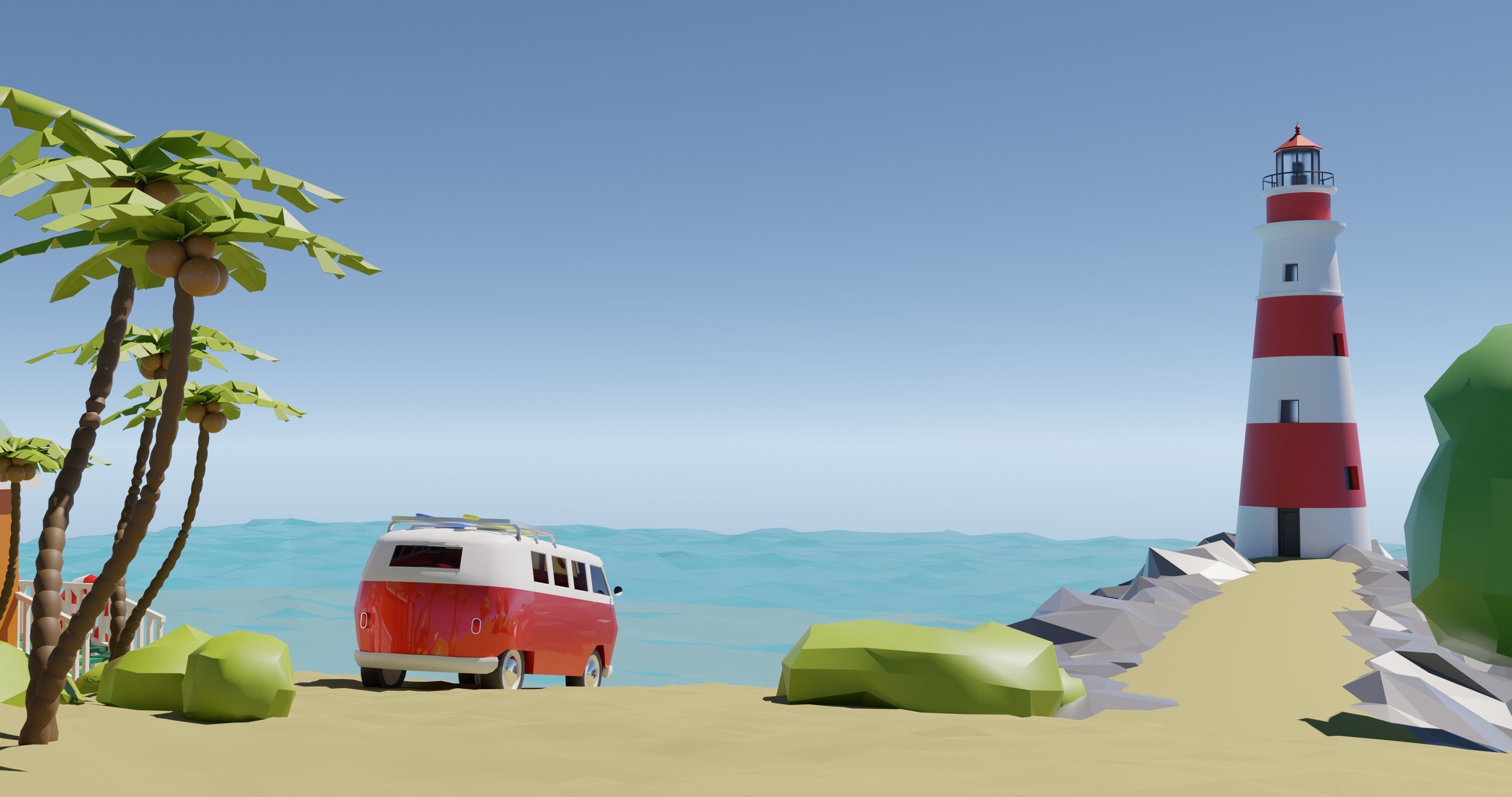 Tropical Beach Environment stylized asset low poly Low-poly 3D model_2
