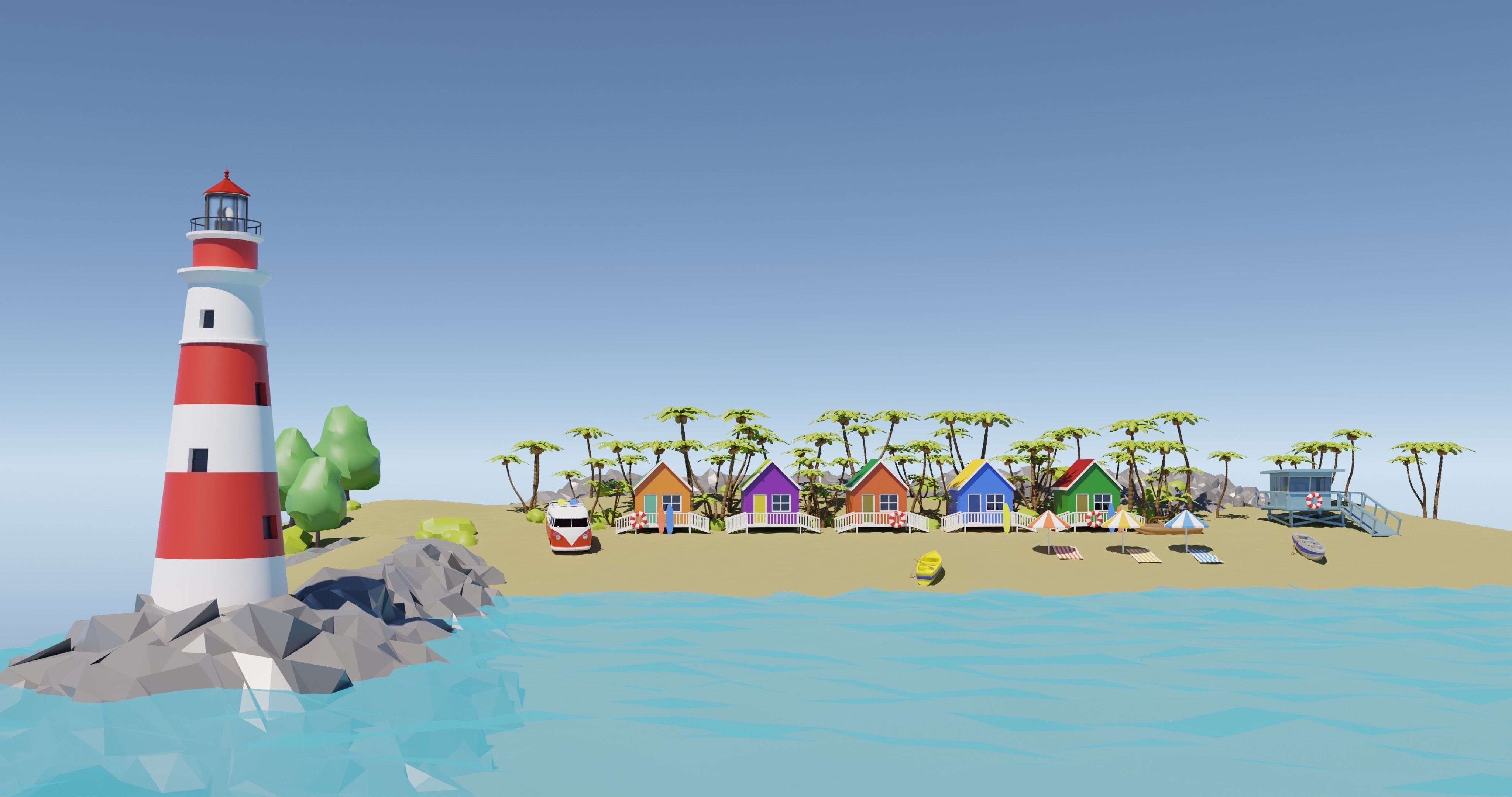 Tropical Beach Environment stylized asset low poly Low-poly 3D model_3