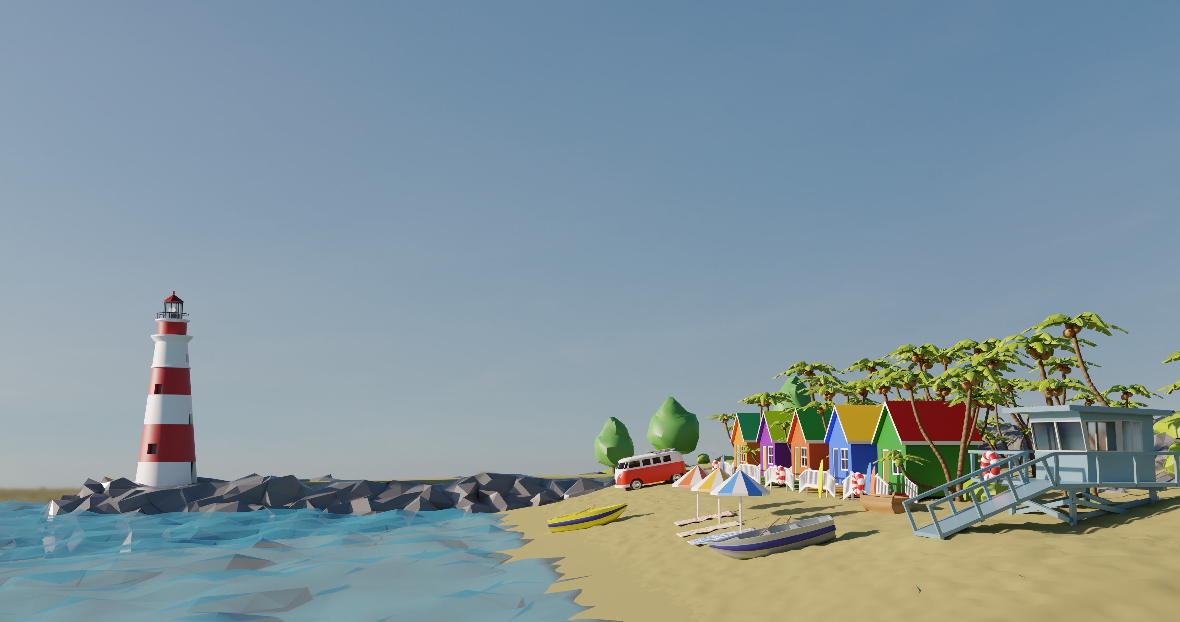 Tropical Beach Environment stylized asset low poly Low-poly 3D model_1