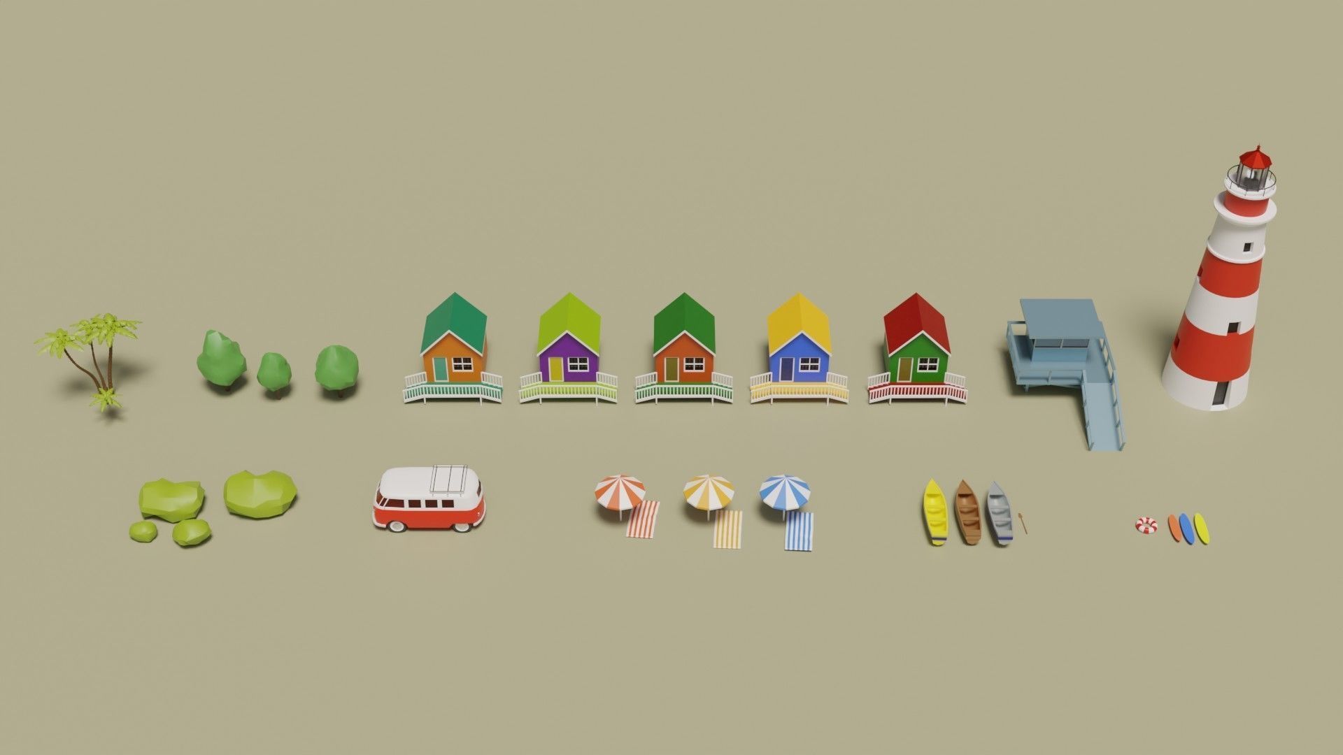 Tropical Beach Environment stylized asset low poly Low-poly 3D model_4