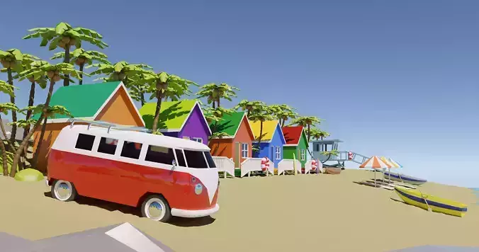 Tropical Beach Environment stylized asset low poly