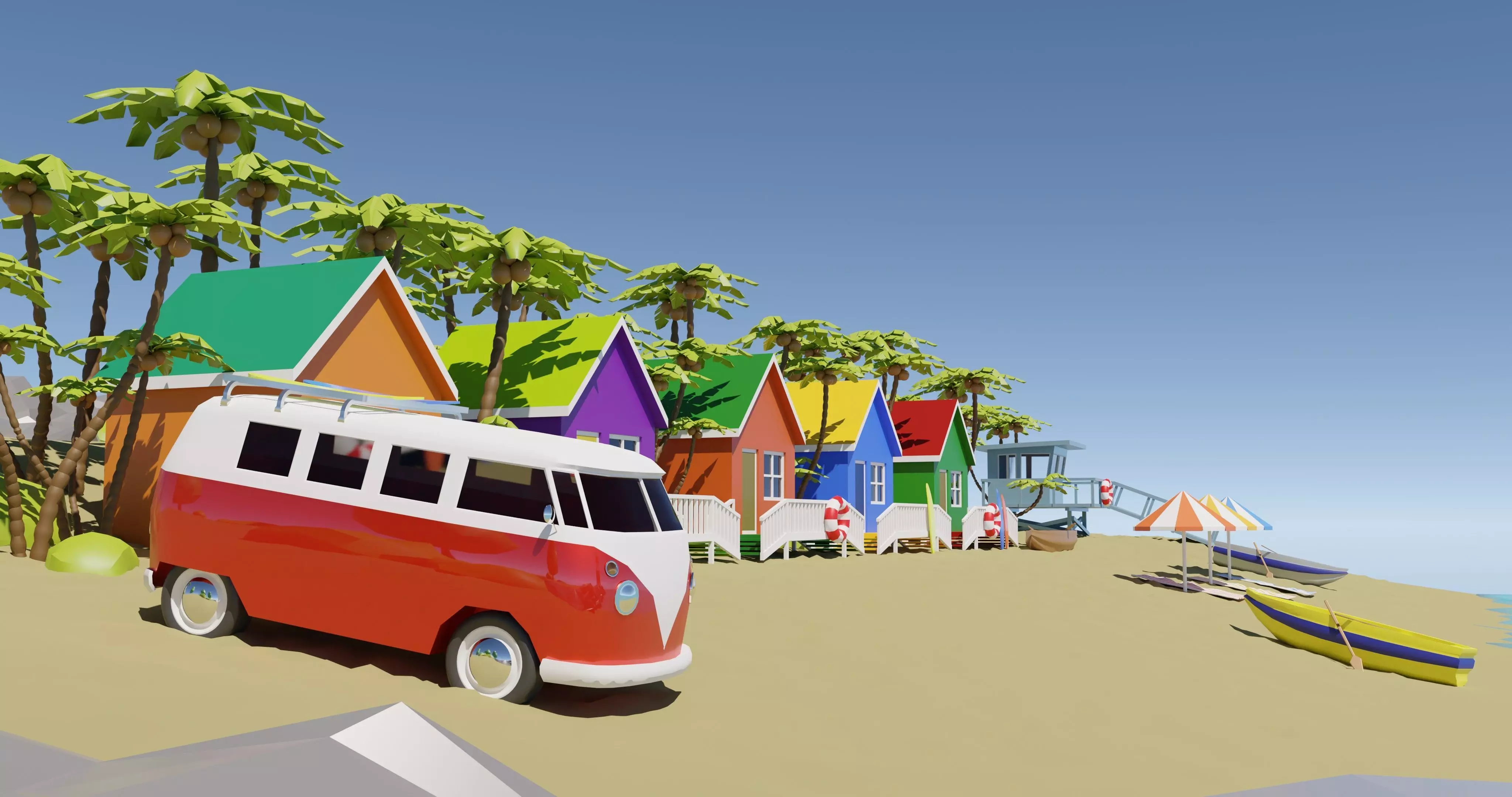 Tropical Beach Environment stylized asset low poly Low-poly 3D model_0