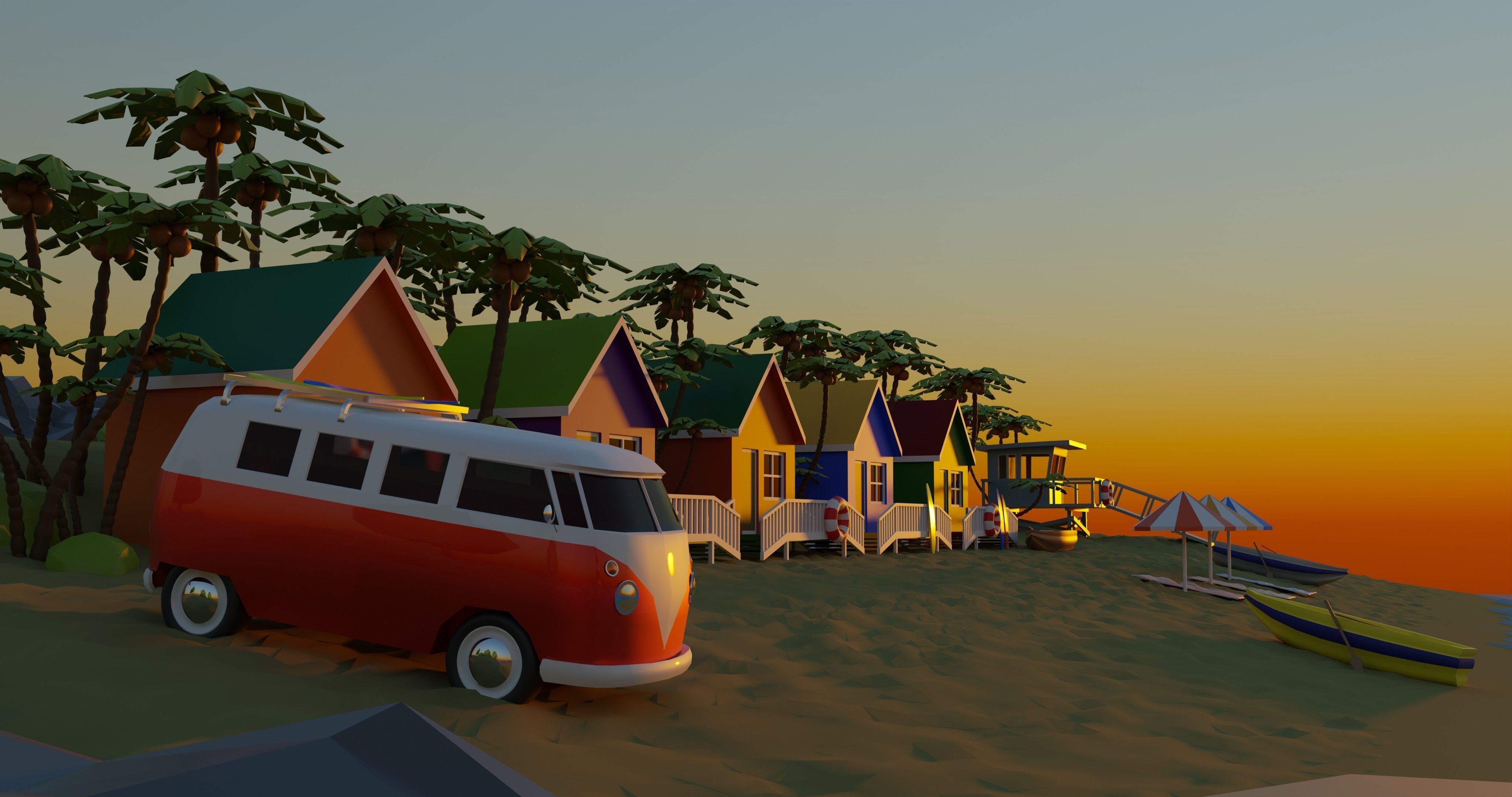 Tropical Beach Environment stylized asset low poly Low-poly 3D model_5