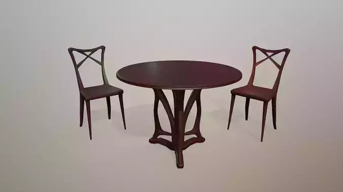Low poly furniture asset - PBR art nouveau table and chair 