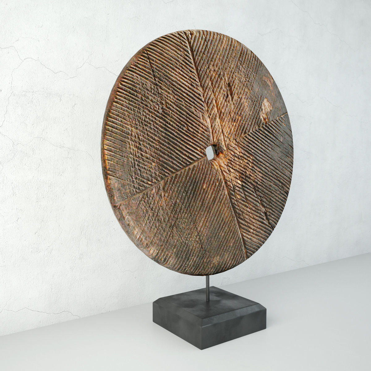 Old India Wood Wheel on Stand 3D model_4