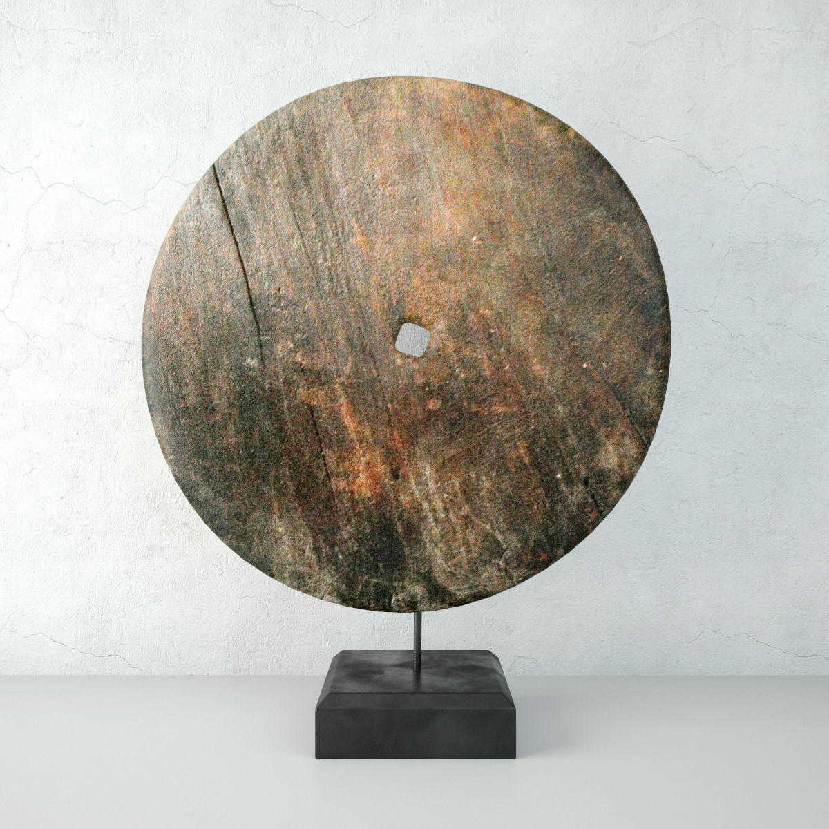 Old India Wood Wheel on Stand 3D model_3