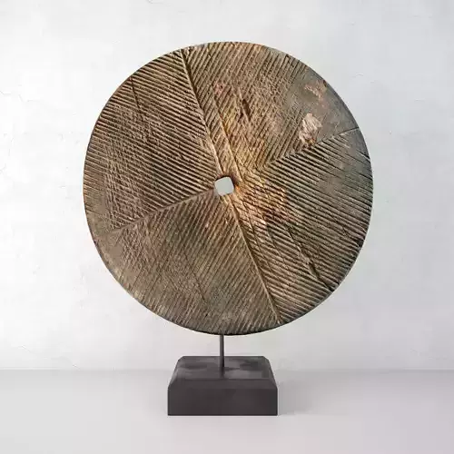 Old India Wood Wheel on Stand 3D model