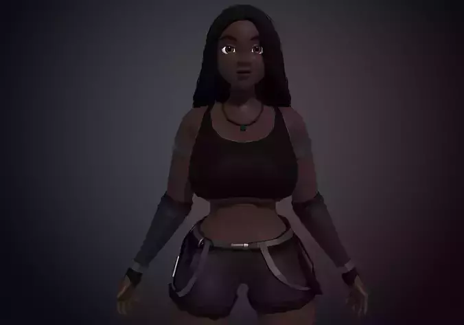 low poly rigged black young woman
