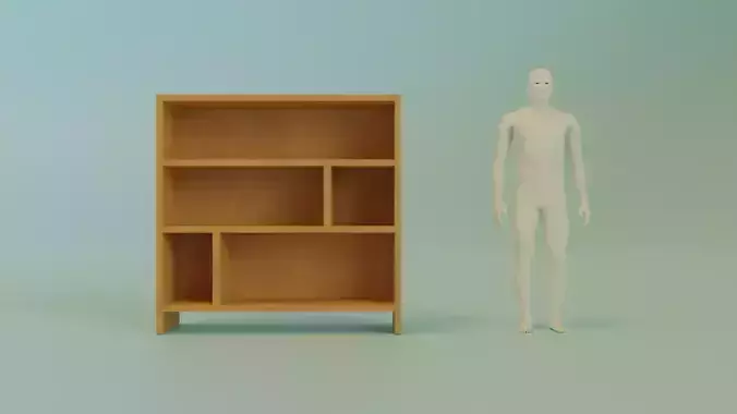 Wooden Bookshelf Low-Poly 3D Model