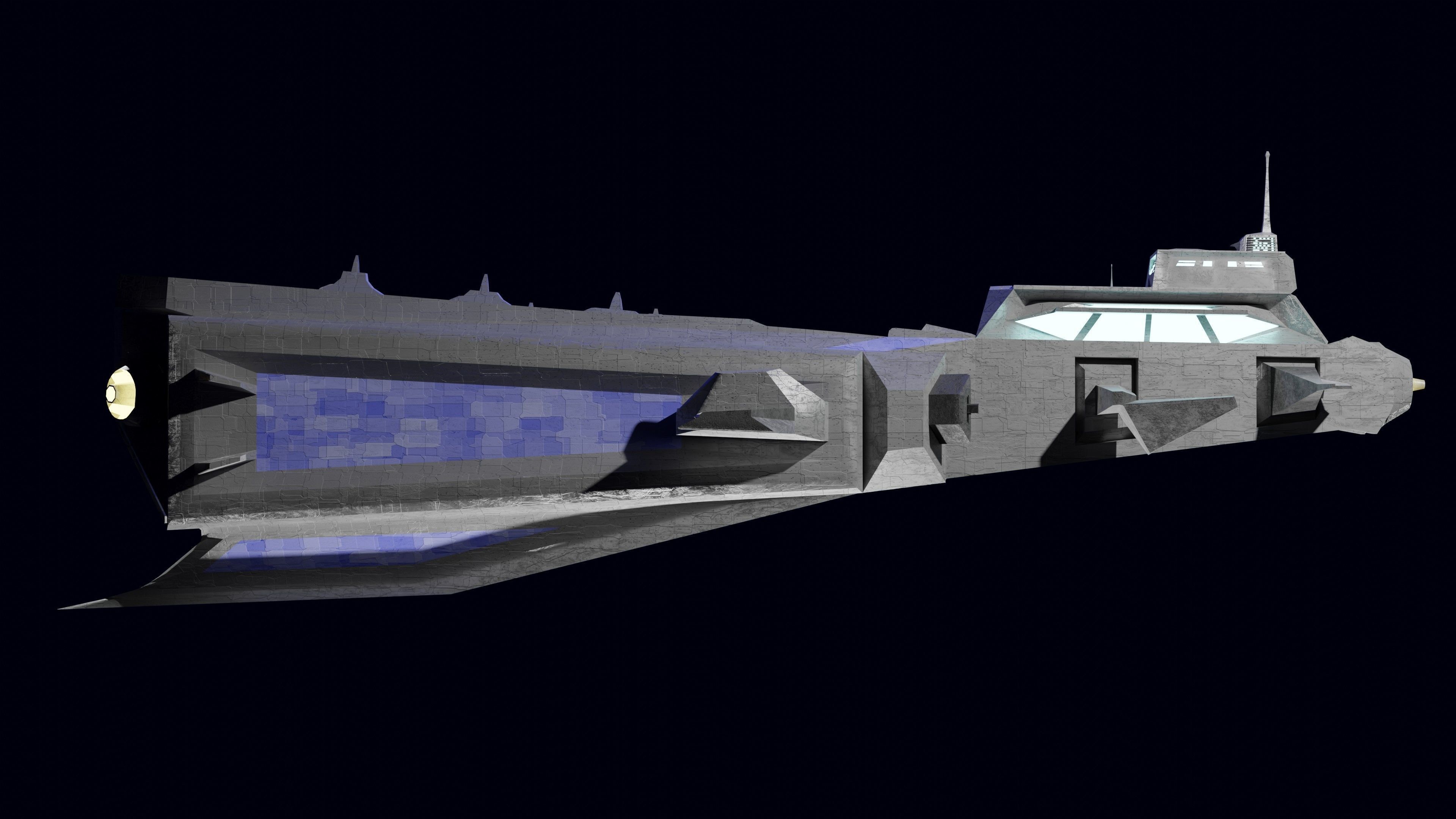 Large Spaceship Low poly 3D model Blender Free 3D model_1