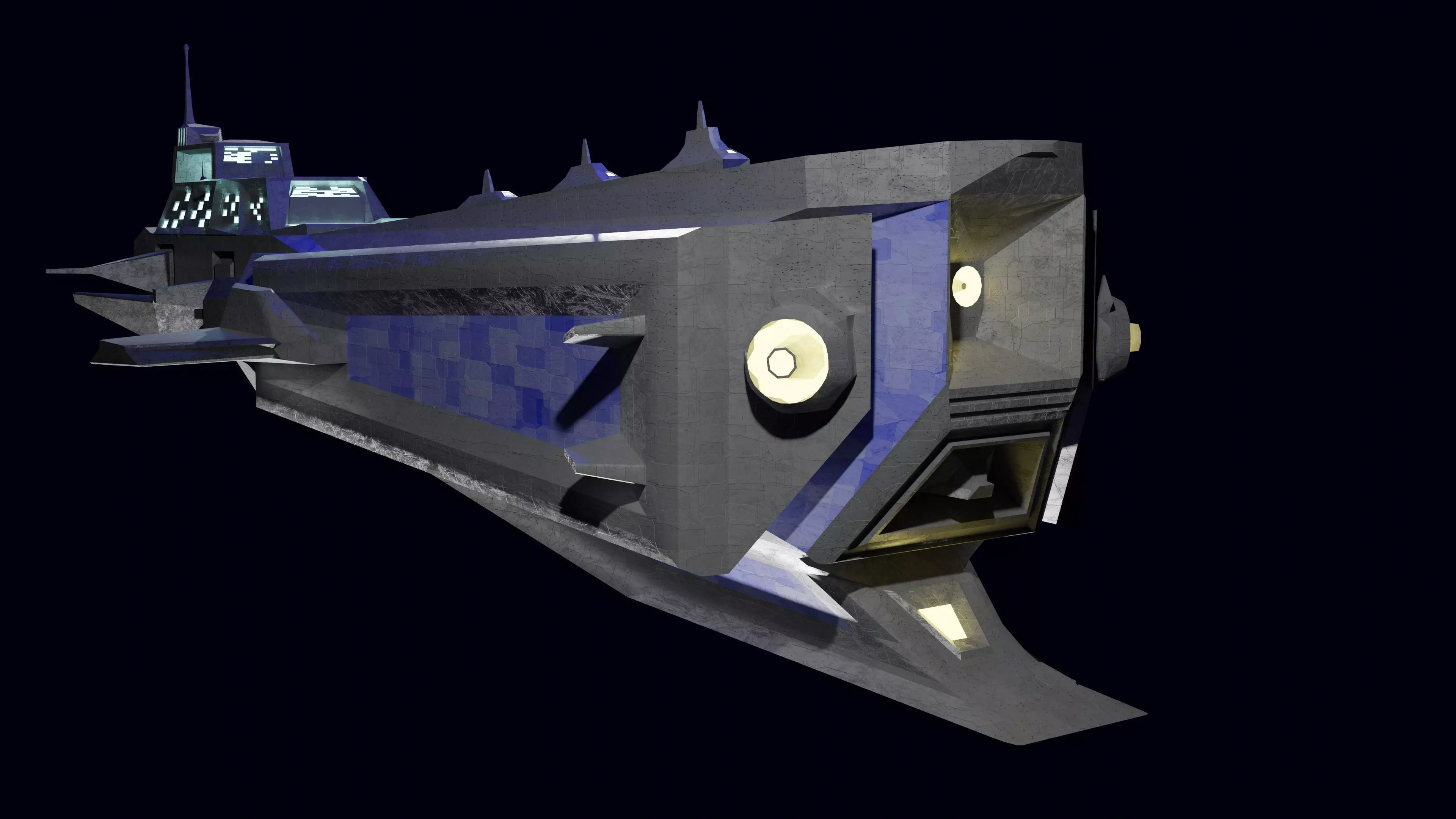Large Spaceship Low poly 3D model Blender Free 3D model_0