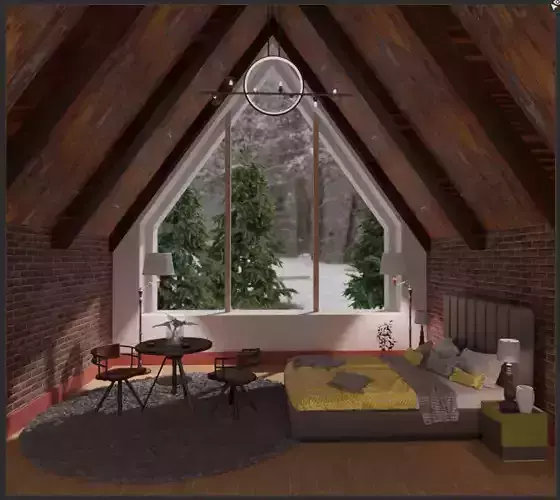 bed room interior snow