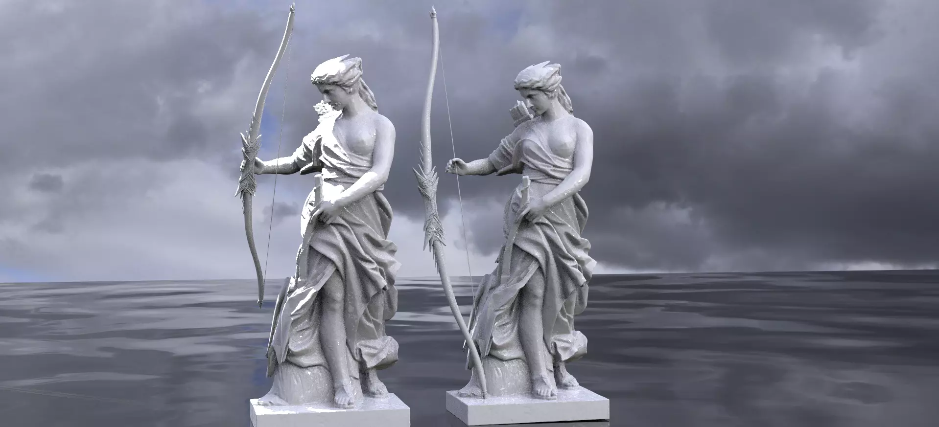 Female Greek Goddess archer statue 3D model_0