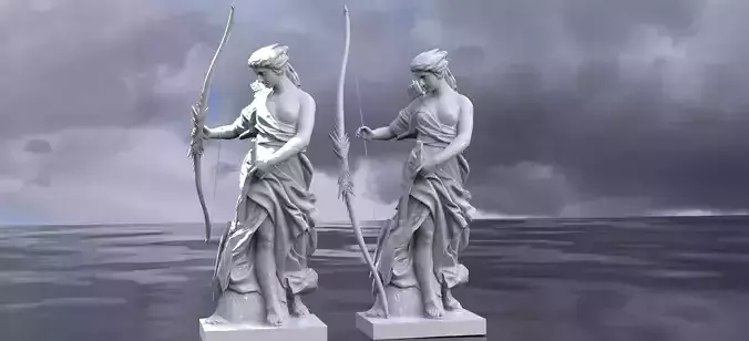 Female Greek Goddess archer statue 3D model