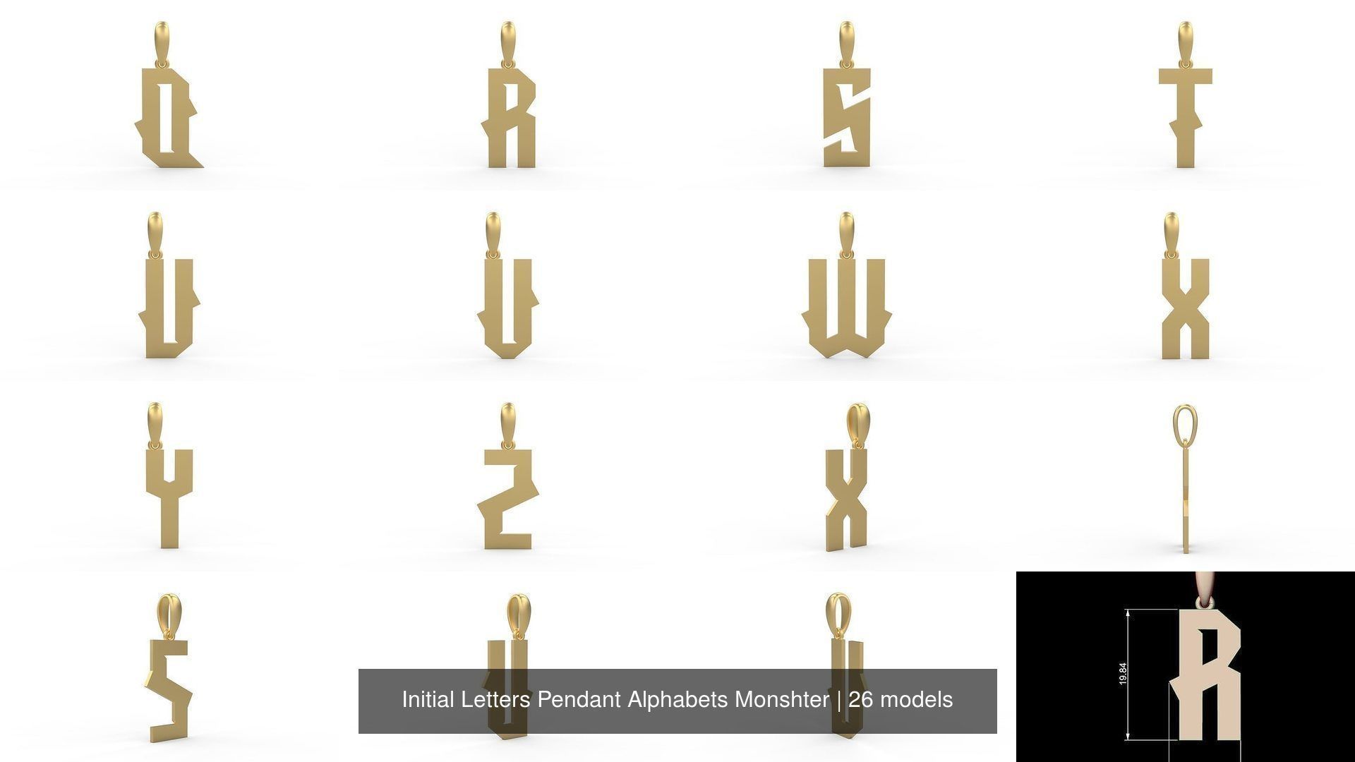 Initial Letters Pendant Alphabets Monshter 3D Model Collection_2
