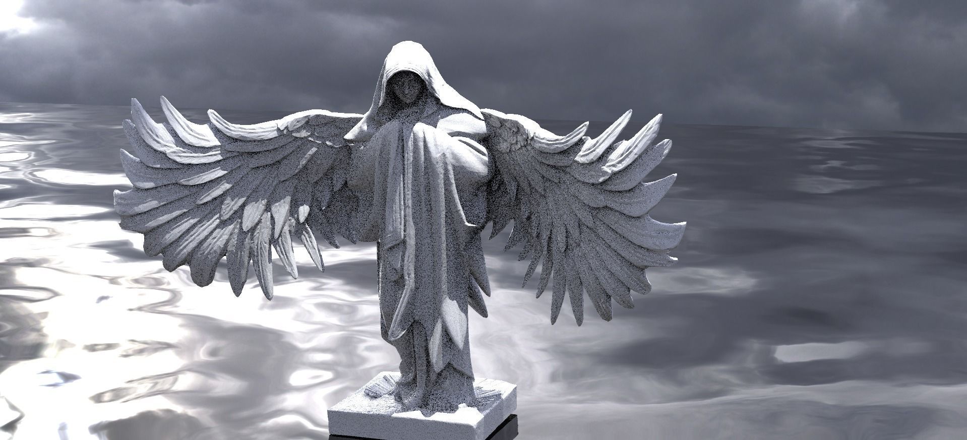 Winged Mary Statue praying 3D model_1