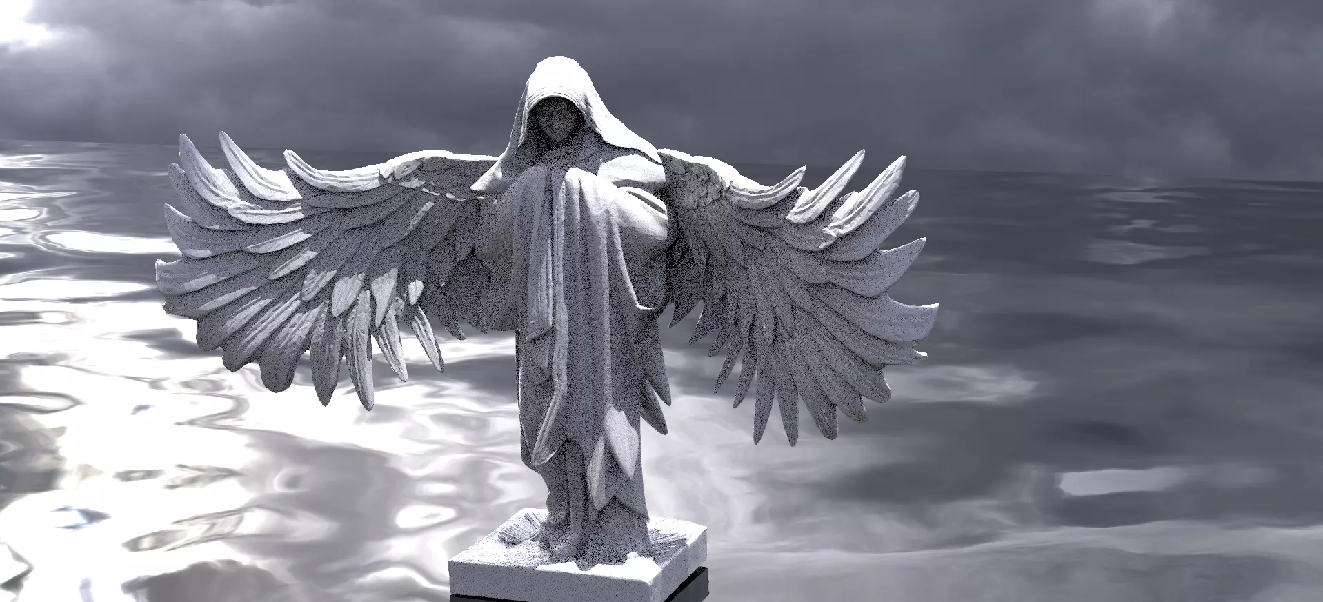 Winged Mary Statue praying 3D model_0