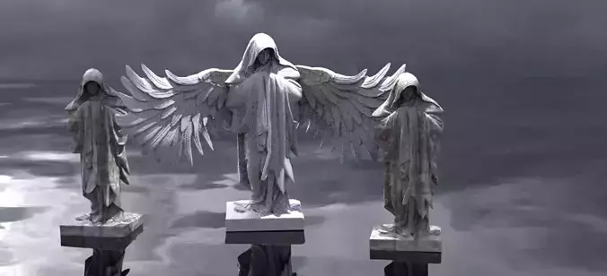 Winged Mary Statue praying 2 designs  3D model
