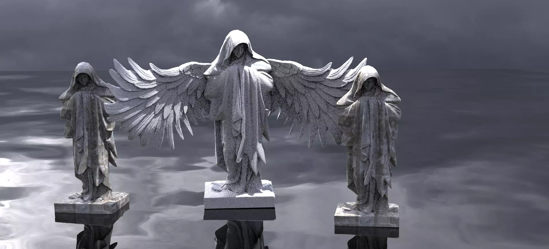 Winged Mary Statue praying 2 designs  3D model_0