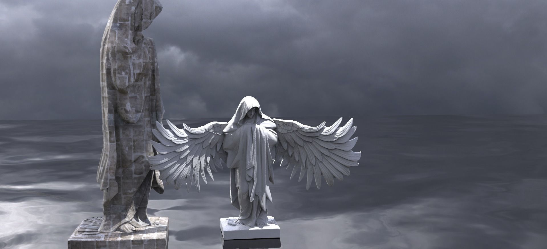 Winged Mary Statue praying 2 designs  3D model_3