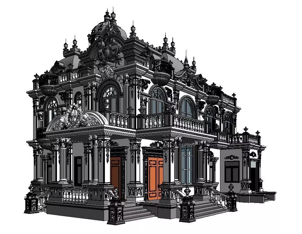 neoclassical castle revit model Low-poly 3D model_0