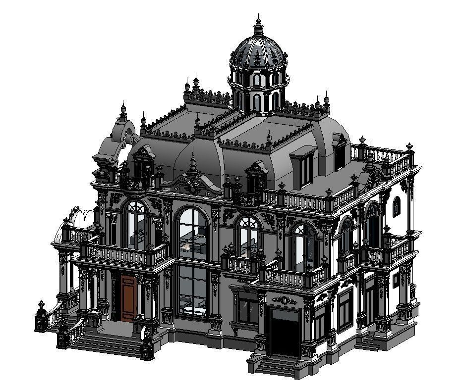 neoclassical castle revit model Low-poly 3D model_1