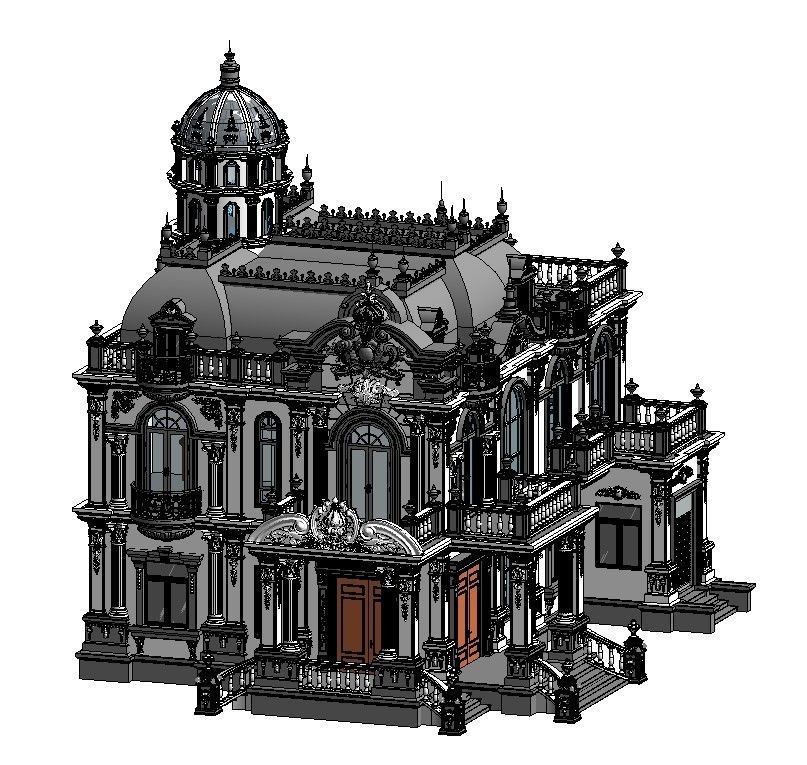 neoclassical castle revit model Low-poly 3D model_2