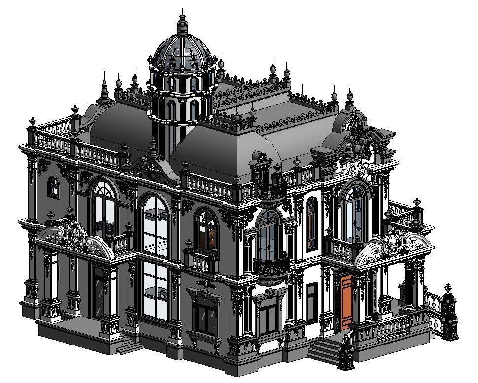 neoclassical castle revit model Low-poly 3D model_3